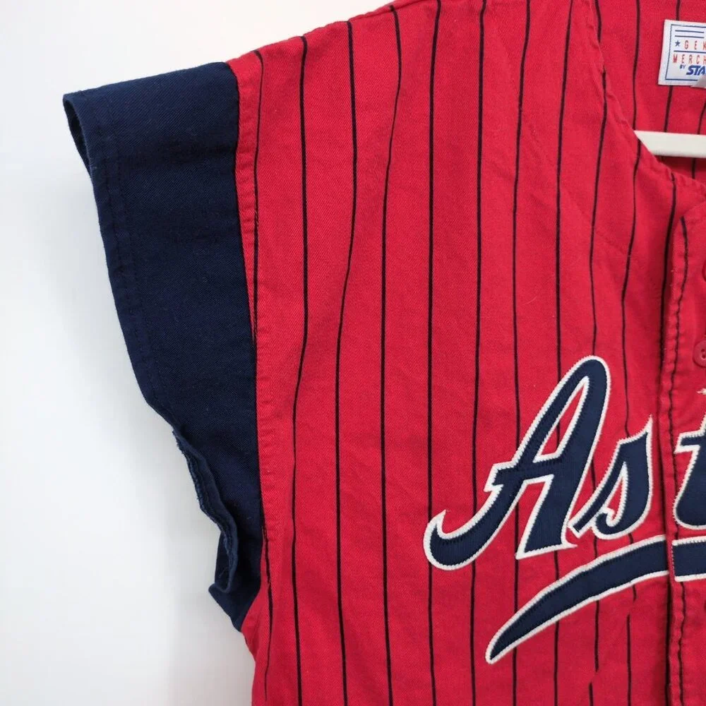 Vintage 90s Starter Houston Astros Red‎ Pinstripe Jersey Size M MLB Genuine - Picture 5 of 9